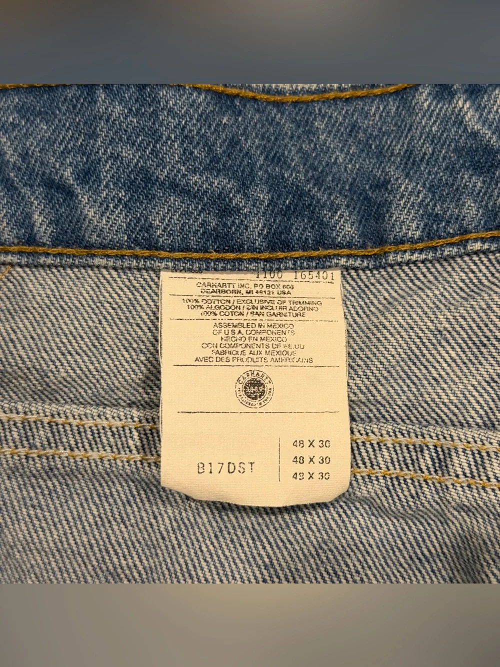 VTG Carhartt B17 STW Relaxed Fit Blue Jeans Men 48x30 Denim Heavyweight